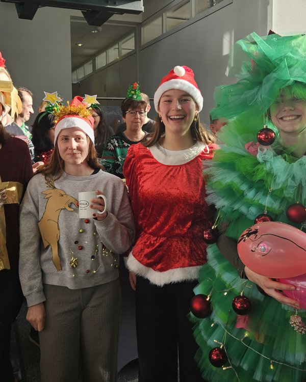 4 junge Frauen stehen verkleidet vor einem Weihnachtsbaum. Sie haben alle Weihnachtdeko und pullis an | © RÖSLE GROUP