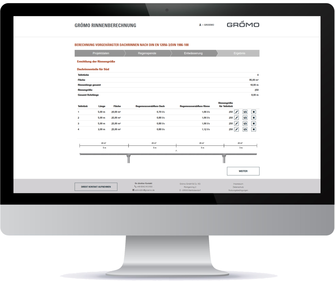 GRÖMO Rinnenberechnungsprogramm - Teilstreckenberechnung